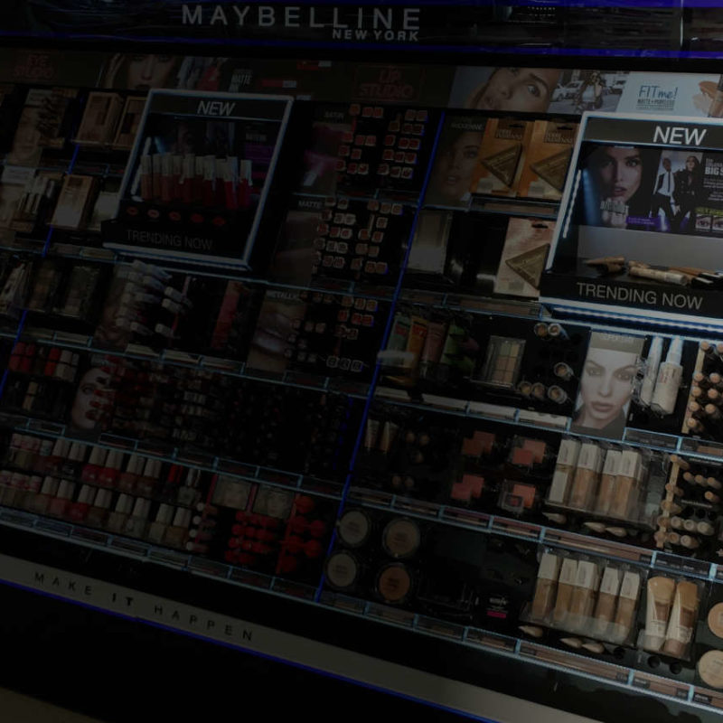 Shaded image of Exel client DIAM's display solution for beauty retail shops