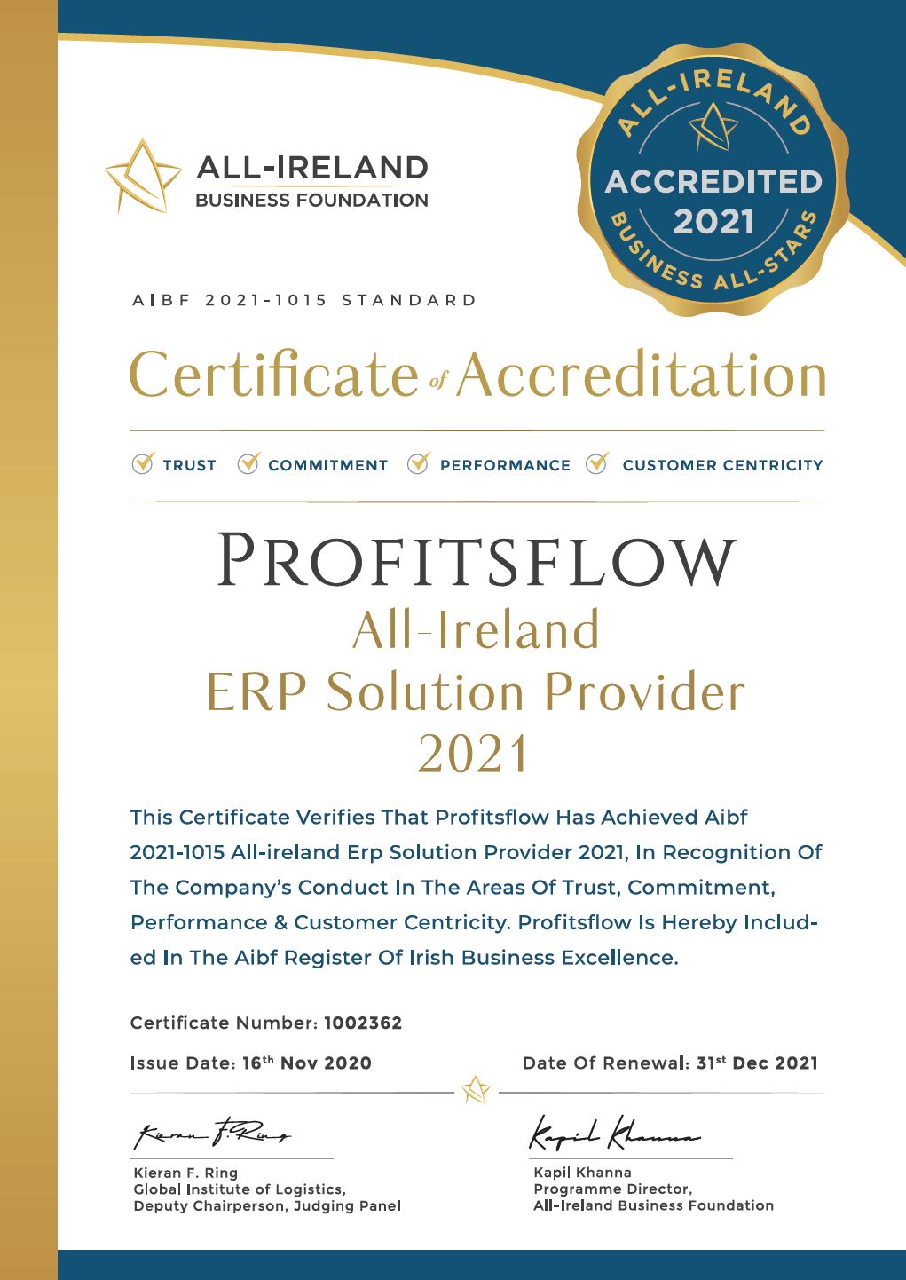 Certificate of Accreditation Profitsflow